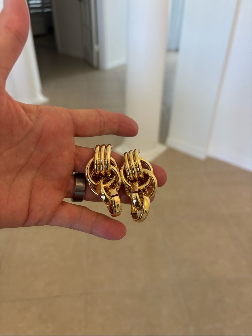 Gold Post Chunky Linked Hoop Earrings